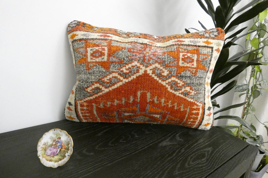 Handmade Anatolian Rug Cushion Cover with Insert 40 x 60cm | Vintage Turkish Wool Lumbar Pillow | Organic Cotton Back | Rugs Direct New Zealand 