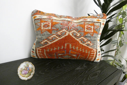Handmade Anatolian Rug Cushion Cover with Insert 40 x 60cm | Vintage Turkish Wool Lumbar Pillow | Organic Cotton Back | Rugs Direct New Zealand 