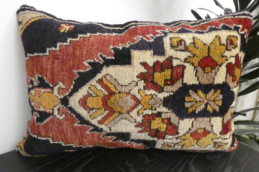 Handmade Anatolian Rug Cushion Cover with Insert 40 x 60cm | Vintage Turkish Wool Lumbar Pillow | Organic Cotton Back | Rugs Direct New Zealand 