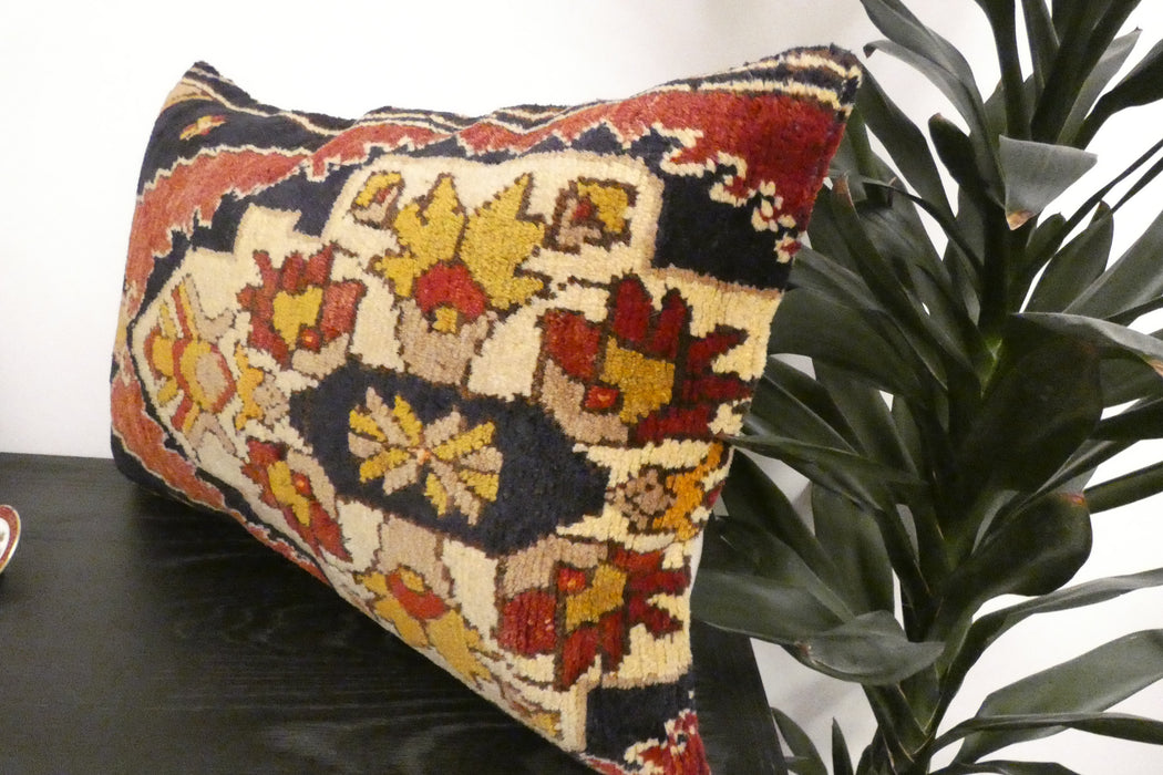 Handmade Anatolian Rug Cushion Cover with Insert 40 x 60cm | Vintage Turkish Wool Lumbar Pillow | Organic Cotton Back | Rugs Direct New Zealand 
