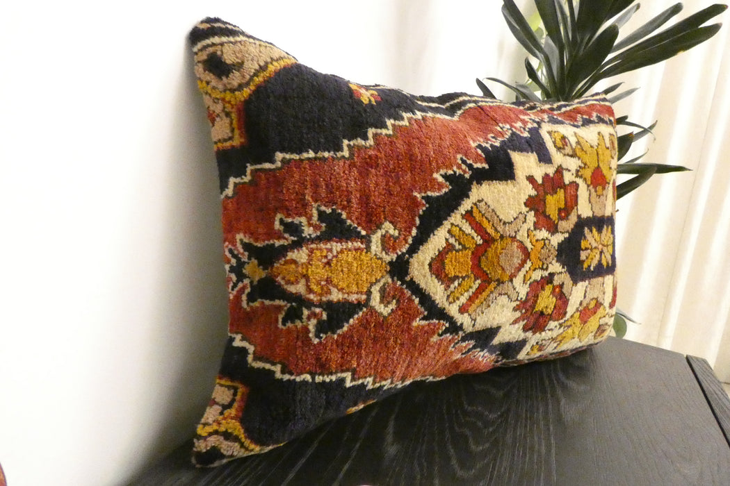 Handmade Anatolian Rug Cushion Cover with Insert 40 x 60cm | Vintage Turkish Wool Lumbar Pillow | Organic Cotton Back | Rugs Direct New Zealand 
