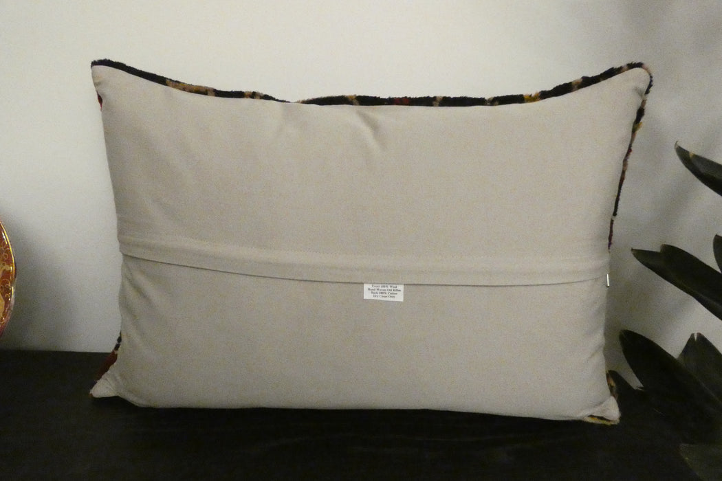 Handmade Anatolian Rug Cushion Cover with Insert 40 x 60cm | Vintage Turkish Wool Lumbar Pillow | Organic Cotton Back | Rugs Direct New Zealand 