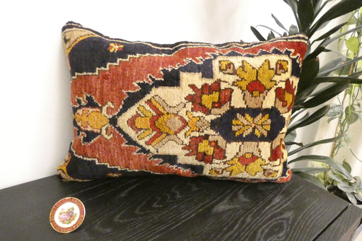 Handmade Anatolian Rug Cushion Cover with Insert 40 x 60cm | Vintage Turkish Wool Lumbar Pillow | Organic Cotton Back | Rugs Direct New Zealand 