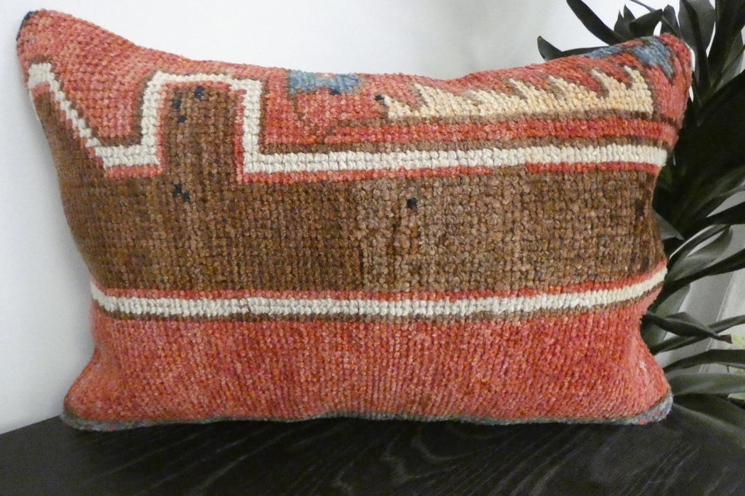 Handmade Anatolian Rug Cushion Cover with Insert 40 x 60cm | Vintage Turkish Wool Lumbar Pillow | Organic Cotton Back | Rugs Direct New Zealand 