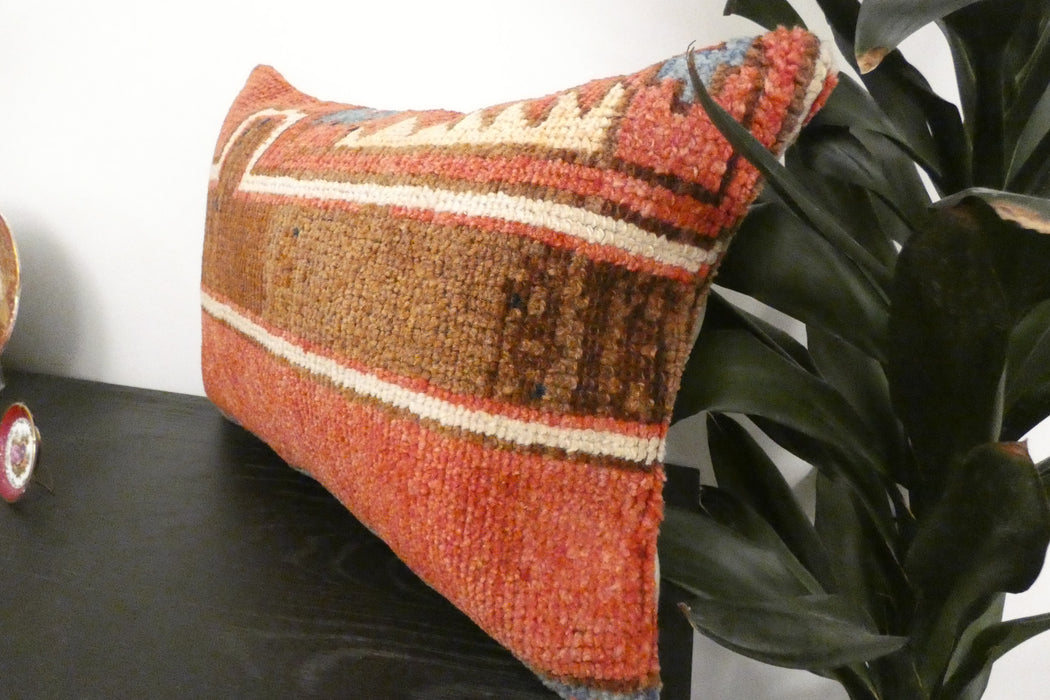 Handmade Anatolian Rug Cushion Cover with Insert 40 x 60cm | Vintage Turkish Wool Lumbar Pillow | Organic Cotton Back | Rugs Direct New Zealand 