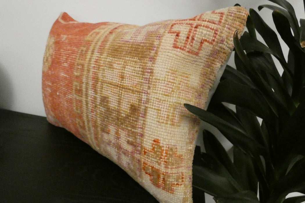 Handmade Anatolian Rug Cushion Cover with Insert 40 x 60cm | Vintage Turkish Wool Lumbar Pillow | Organic Cotton Back | Rugs Direct New Zealand 