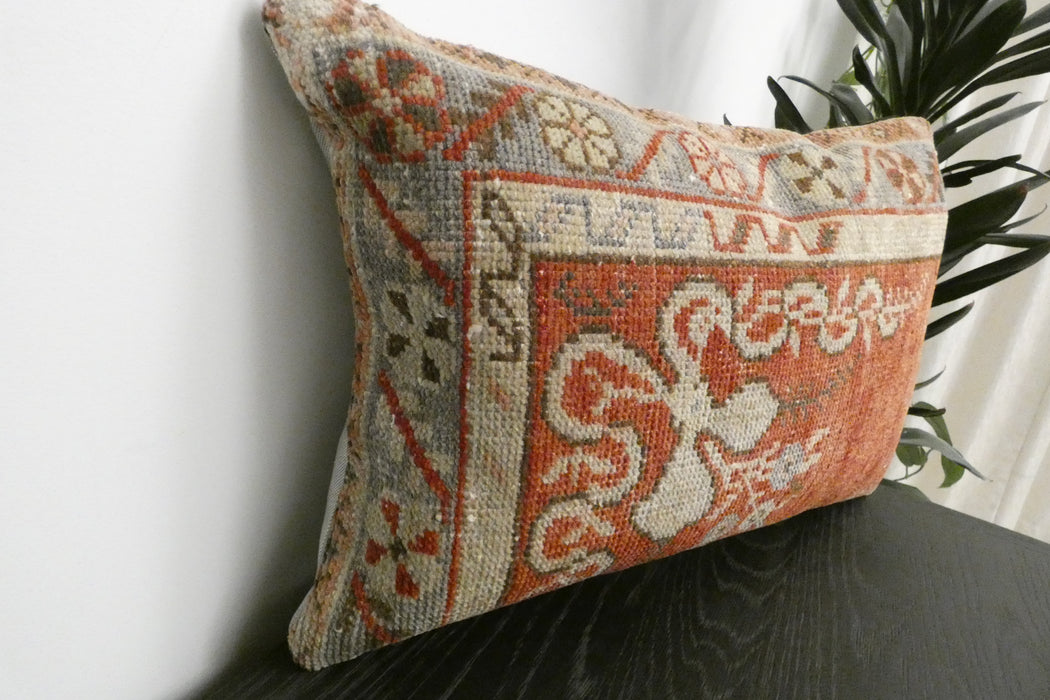 Handmade Anatolian Rug Cushion Cover with Insert 40 x 60cm | Vintage Turkish Wool Lumbar Pillow | Organic Cotton Back | Rugs Direct New Zealand 