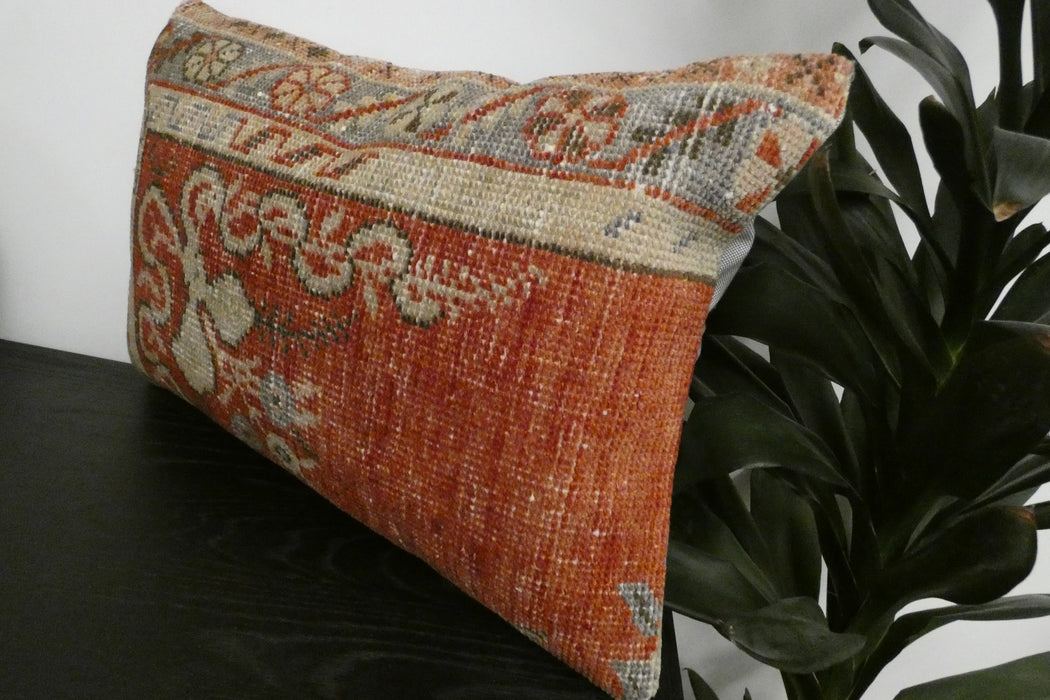 Handmade Anatolian Rug Cushion Cover with Insert 40 x 60cm | Vintage Turkish Wool Lumbar Pillow | Organic Cotton Back | Rugs Direct New Zealand 