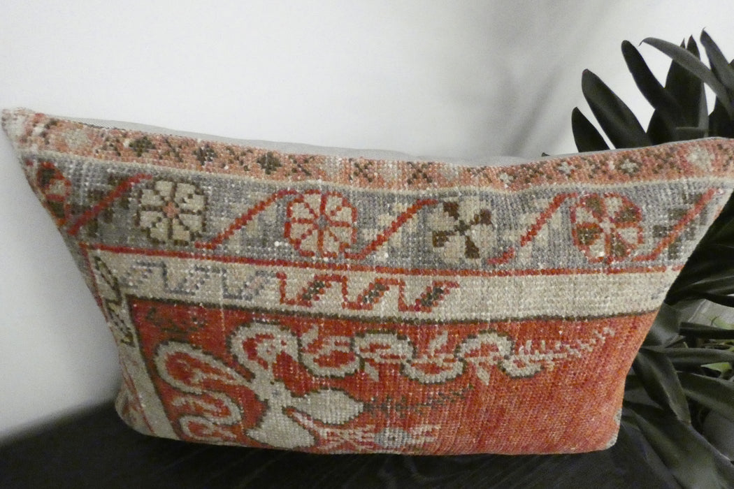 Handmade Anatolian Rug Cushion Cover with Insert 40 x 60cm | Vintage Turkish Wool Lumbar Pillow | Organic Cotton Back | Rugs Direct New Zealand 