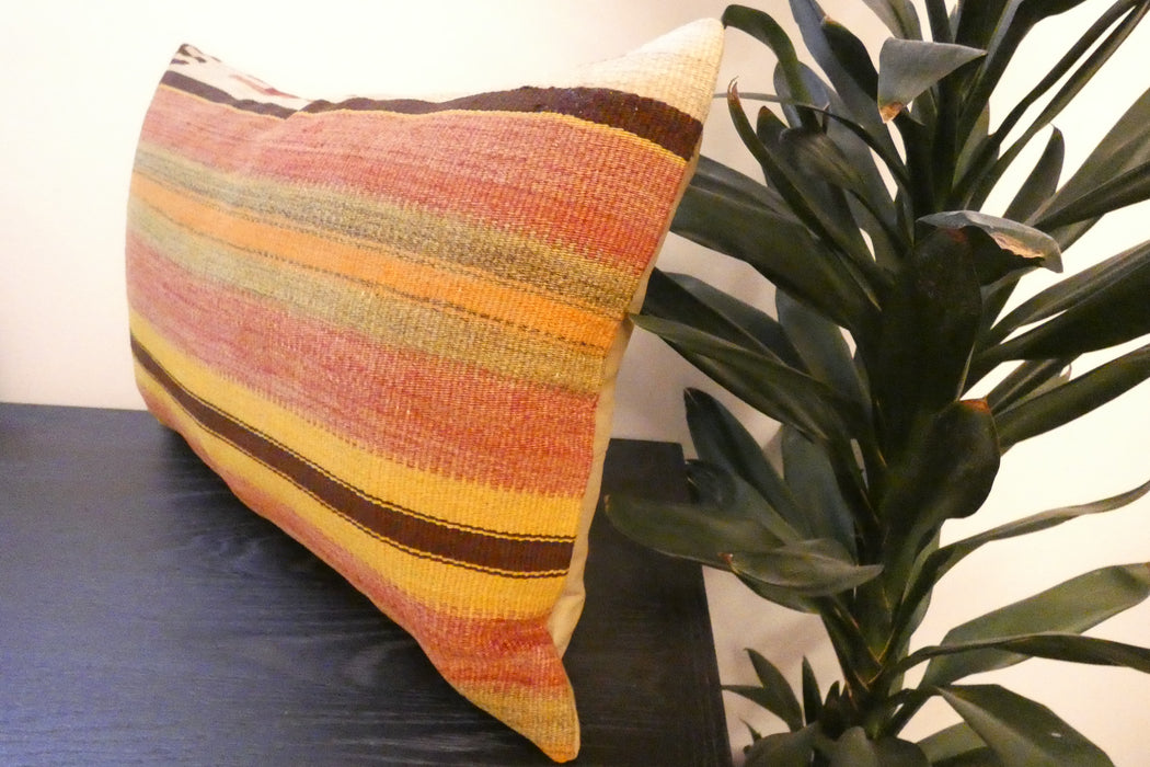 Handmade Anatolian Kilim Cushion Cover with Insert 40 x 60cm | Vintage Turkish Wool Lumbar Pillow | Organic Cotton Back - Rugs Direct New Zealand 