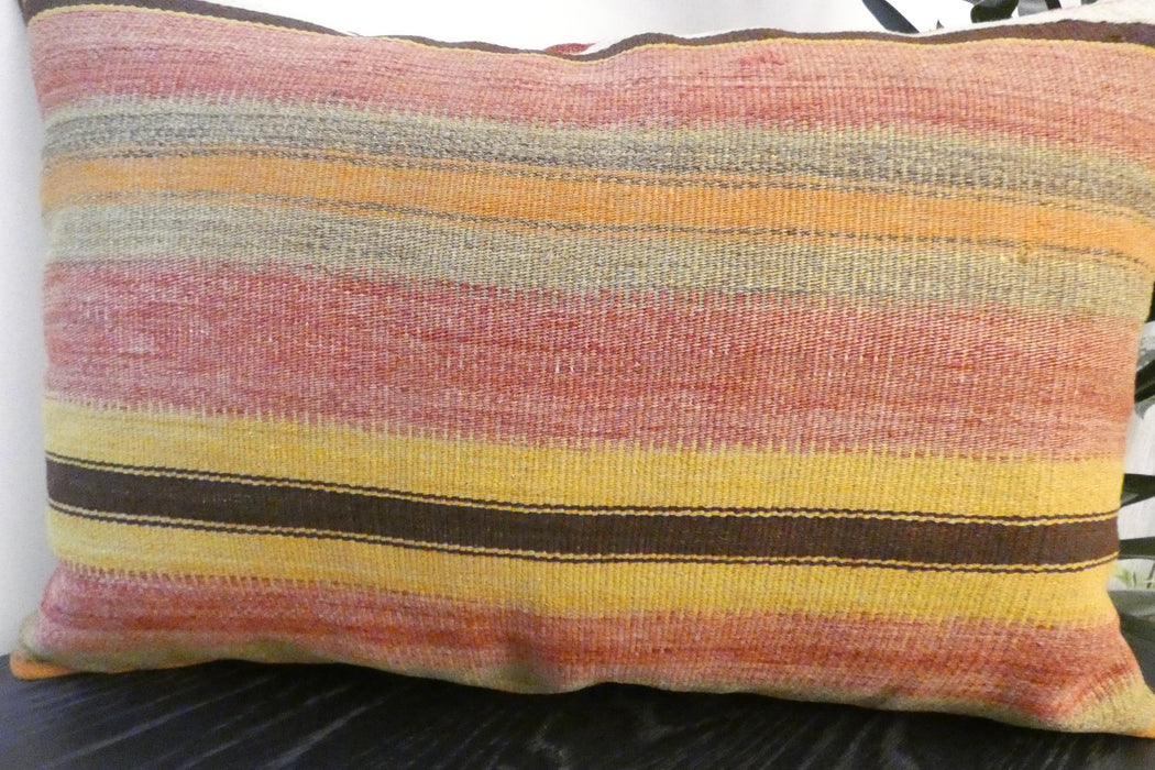 Handmade Anatolian Kilim Cushion Cover with Insert 40 x 60cm | Vintage Turkish Wool Lumbar Pillow | Organic Cotton Back - Rugs Direct New Zealand 