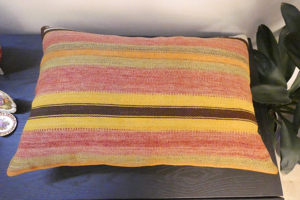 Handmade Anatolian Kilim Cushion Cover with Insert 40 x 60cm | Vintage Turkish Wool Lumbar Pillow | Organic Cotton Back - Rugs Direct New Zealand 