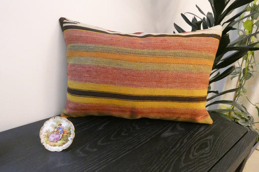 Handmade Anatolian Kilim Cushion Cover with Insert 40 x 60cm | Vintage Turkish Wool Lumbar Pillow | Organic Cotton Back - Rugs Direct New Zealand 