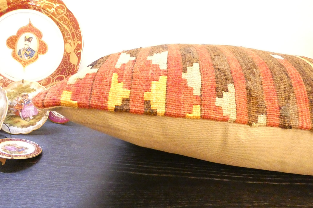 Handmade Anatolian Kilim Cushion Cover with Insert 40 x 60cm | Vintage Turkish Wool Lumbar Pillow | Organic Cotton Back |Rugs Direct New Zealand 