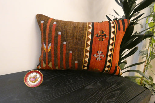 Handmade Anatolian Kilim Cushion Cover with Insert 40 x 60cm | Vintage Turkish Wool Lumbar Pillow | Organic Cotton Back |Rugs Direct New Zealand 