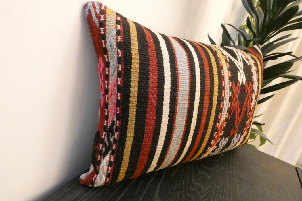 Handmade Anatolian Kilim Cushion Cover with Insert 40 x 60cm | Vintage Turkish Wool Lumbar Pillow | Organic Cotton Back |Rugs Direct New Zealand 