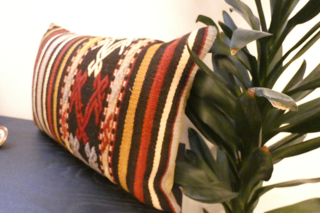 Handmade Anatolian Kilim Cushion Cover with Insert 40 x 60cm | Vintage Turkish Wool Lumbar Pillow | Organic Cotton Back |Rugs Direct New Zealand 
