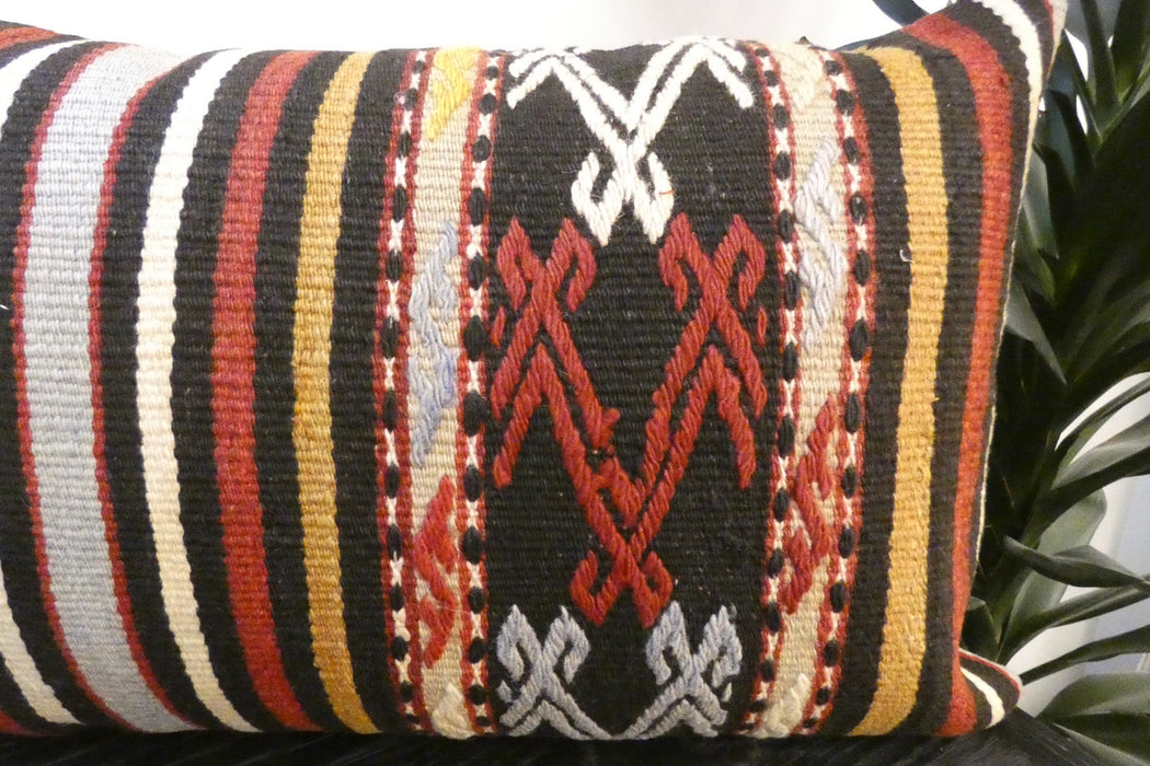Handmade Anatolian Kilim Cushion Cover with Insert 40 x 60cm | Vintage Turkish Wool Lumbar Pillow | Organic Cotton Back |Rugs Direct New Zealand 