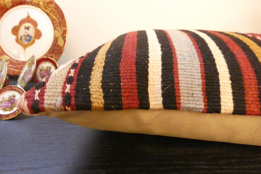 Handmade Anatolian Kilim Cushion Cover with Insert 40 x 60cm | Vintage Turkish Wool Lumbar Pillow | Organic Cotton Back |Rugs Direct New Zealand 