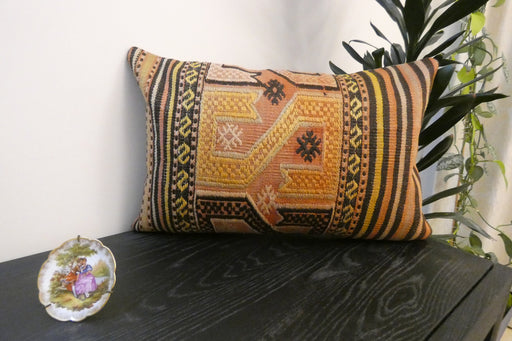 Handmade Anatolian Kilim Cushion Cover with Insert 40 x 60cm | Vintage Turkish Wool Lumbar Pillow | Organic Cotton Back | Rugs Direct New Zealand 
