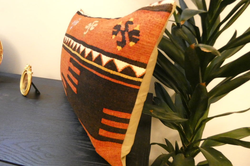 Handmade Anatolian Kilim Cushion Cover with Insert 40 x 60cm | Vintage Turkish Wool Lumbar Pillow | Organic Cotton Back | Rugs Direct New Zealand 