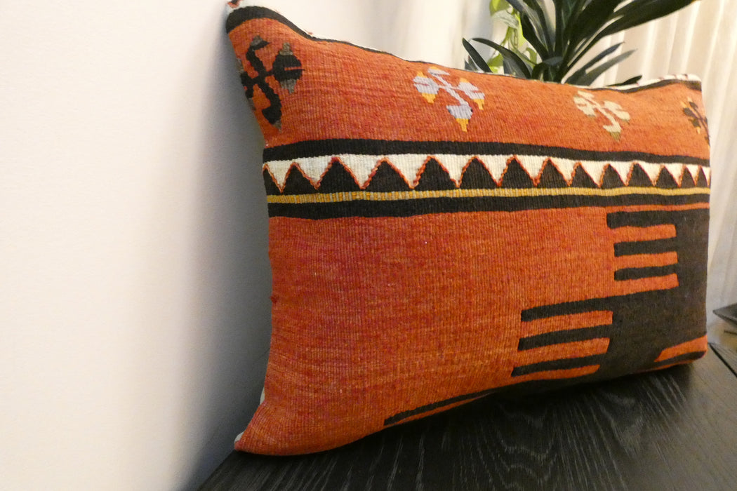 Handmade Anatolian Kilim Cushion Cover with Insert 40 x 60cm | Vintage Turkish Wool Lumbar Pillow | Organic Cotton Back | Rugs Direct New Zealand 