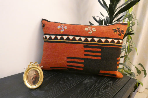 Handmade Anatolian Kilim Cushion Cover with Insert 40 x 60cm | Vintage Turkish Wool Lumbar Pillow | Organic Cotton Back | Rugs Direct New Zealand 