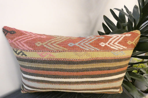 Handmade Anatolian Kilim Cushion Cover with Insert 40 x 60cm | Vintage Turkish Wool Lumbar Pillow | Organic Cotton Back- Rugs Direct New Zealand 