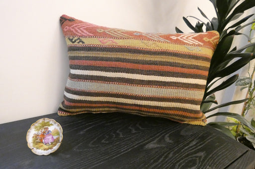 Handmade Anatolian Kilim Cushion Cover with Insert 40 x 60cm | Vintage Turkish Wool Lumbar Pillow | Organic Cotton Back- Rugs Direct New Zealand 