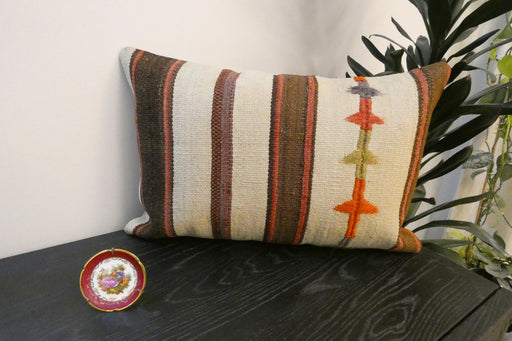 Handmade Anatolian Kilim Cushion Cover with Insert 40 x 60cm | Vintage Turkish Wool Lumbar Pillow | Organic Cotton Back - Rugs Direct New Zealand 