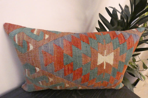 Handmade Anatolian Kilim Cushion Cover with Insert 40 x 60cm | Vintage Turkish Wool Lumbar Pillow | Organic Cotton Back - Rugs direct New Zealand 
