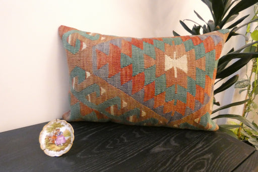 Handmade Anatolian Kilim Cushion Cover with Insert 40 x 60cm | Vintage Turkish Wool Lumbar Pillow | Organic Cotton Back - Rugs direct New Zealand 