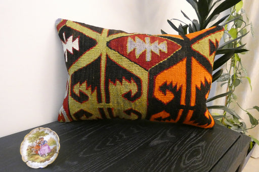 Handmade Anatolian Kilim Cushion Cover with Insert 40 x 60cm | Vintage Turkish Wool Lumbar Pillow | Organic Cotton Back- Rugs Direct New Zealand 