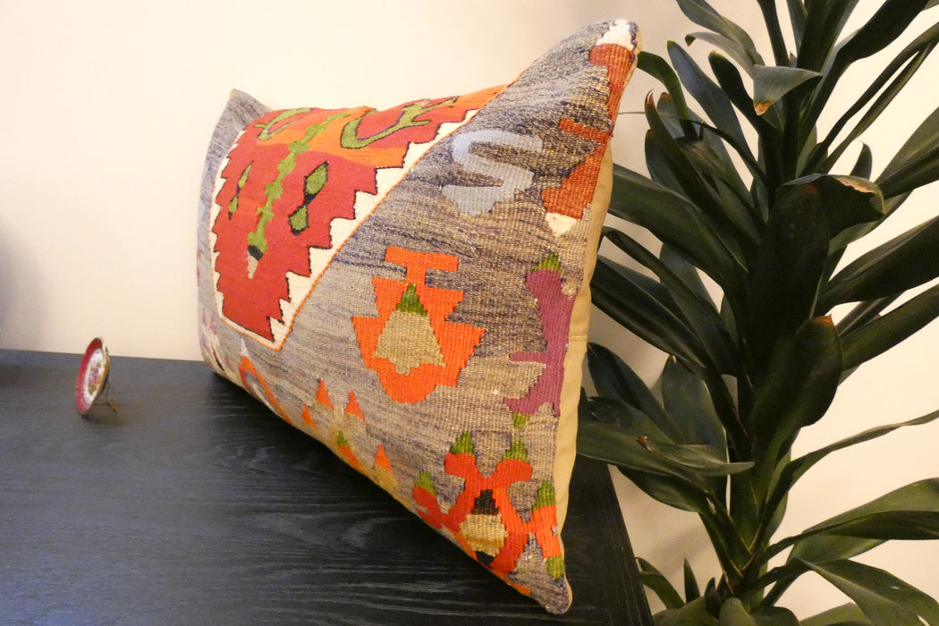 Handmade Anatolian Kilim Cushion Cover with Insert 40 x 60cm | Vintage Turkish Wool Lumbar Pillow | Organic Cotton Back - Rugs Direct New Zealand 