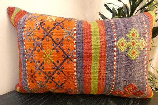 Handmade Anatolian Kilim Cushion Cover with Insert 40 x 60cm | Vintage Turkish Wool Lumbar Pillow | Organic Cotton Back- Rugs Direct New Zealand