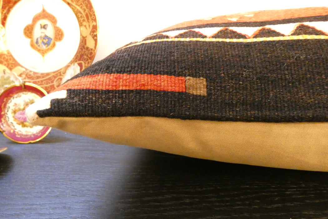 Handmade Anatolian Kilim Cushion Cover with Insert 40 x 60cm | Vintage Turkish Wool Lumbar Pillow | Organic Cotton Back - Rugs Direct New Zealand 