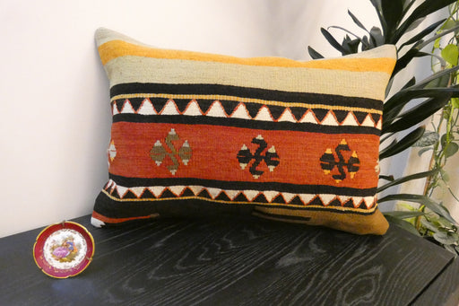 Handmade Anatolian Kilim Cushion Cover with Insert 40 x 60cm | Vintage Turkish Wool Lumbar Pillow | Organic Cotton Back - Rugs Direct New Zealand 