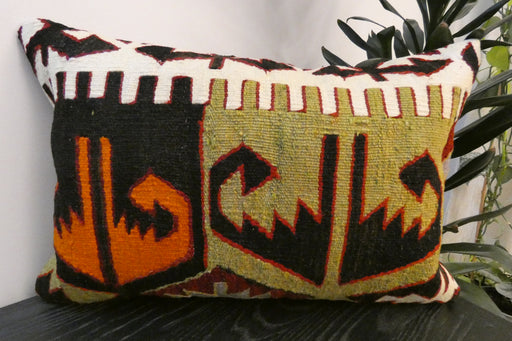 Handmade Anatolian Kilim Cushion Cover with Insert 40 x 60cm | Vintage Turkish Wool Lumbar Pillow | Organic Cotton Back - Rugs Direct New Zealand 