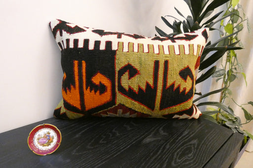 Handmade Anatolian Kilim Cushion Cover with Insert 40 x 60cm | Vintage Turkish Wool Lumbar Pillow | Organic Cotton Back - Rugs Direct New Zealand 