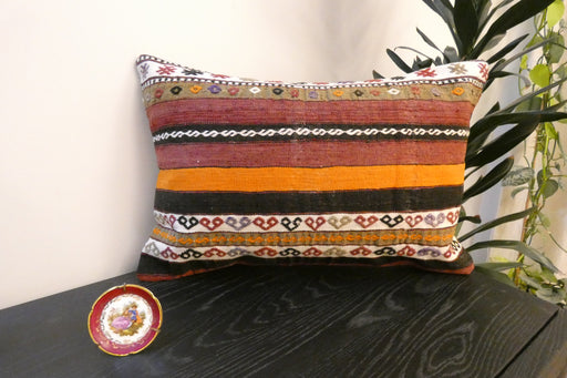 Handmade Anatolian Kilim Cushion Cover with Insert 40 x 60cm | Vintage Turkish Wool Lumbar Pillow | Organic Cotton Back - Rugs Direct New Zealand 