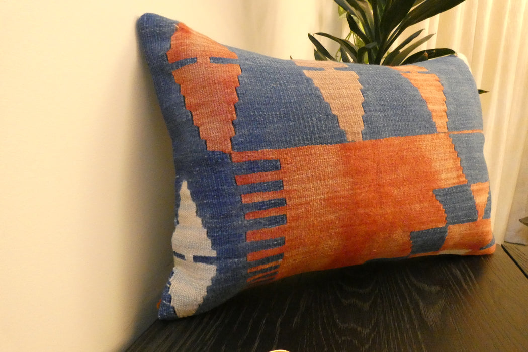 Handmade Anatolian Kilim Cushion Cover with Insert 40 x 60cm | Vintage Turkish Wool Lumbar Pillow | Organic Cotton Back - Rugs Direct New Zealand 