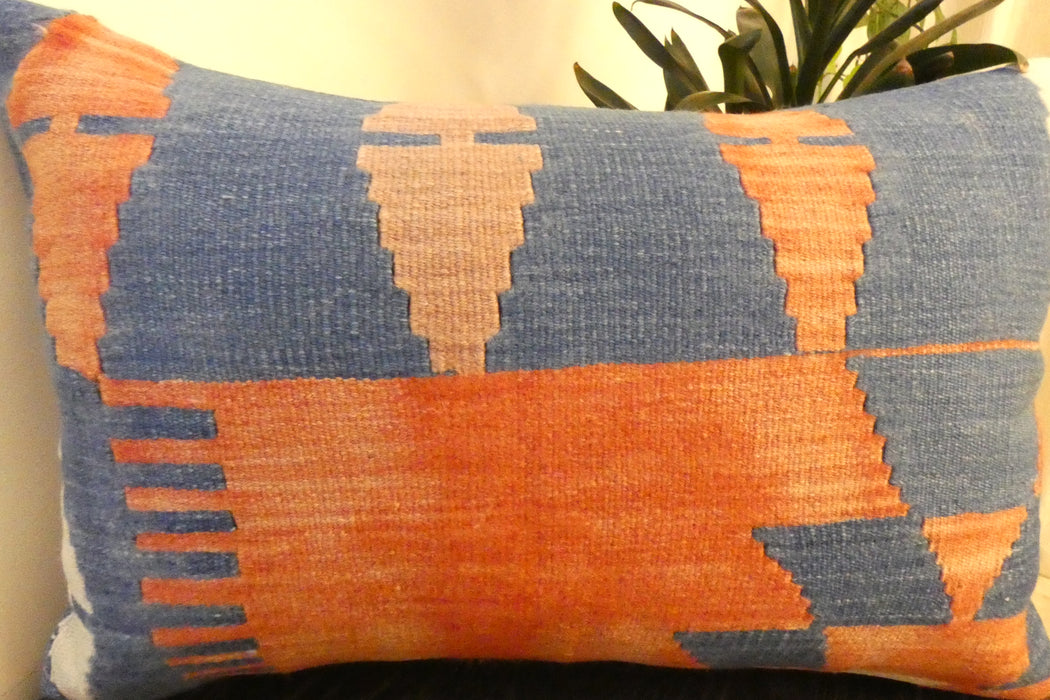 Handmade Anatolian Kilim Cushion Cover with Insert 40 x 60cm | Vintage Turkish Wool Lumbar Pillow | Organic Cotton Back - Rugs Direct New Zealand 
