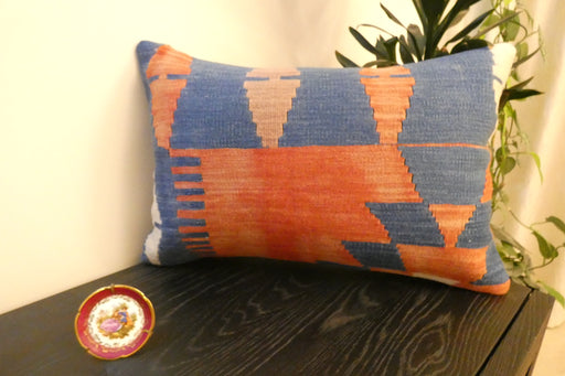 Handmade Anatolian Kilim Cushion Cover with Insert 40 x 60cm | Vintage Turkish Wool Lumbar Pillow | Organic Cotton Back - Rugs Direct New Zealand 