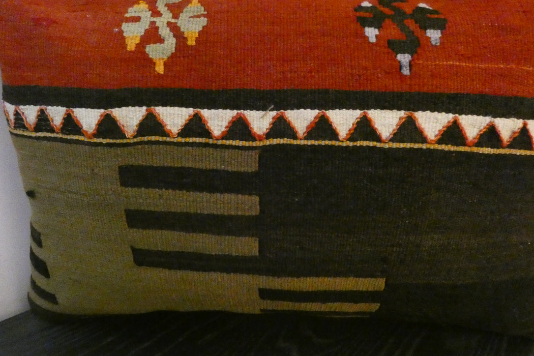  Handmade Anatolian Kilim Cushion Cover with Insert 40 x 60cm | Vintage Turkish Wool Lumbar Pillow | Organic Cotton Back - Rugs Direct New Zealand 
