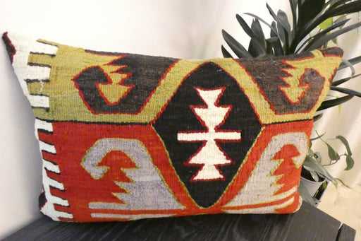 Handmade Anatolian Kilim Cushion Cover with Insert 40 x 60cm | Vintage Turkish Wool Lumbar Pillow | Organic Cotton Back - Rugs Direct New Zealand 