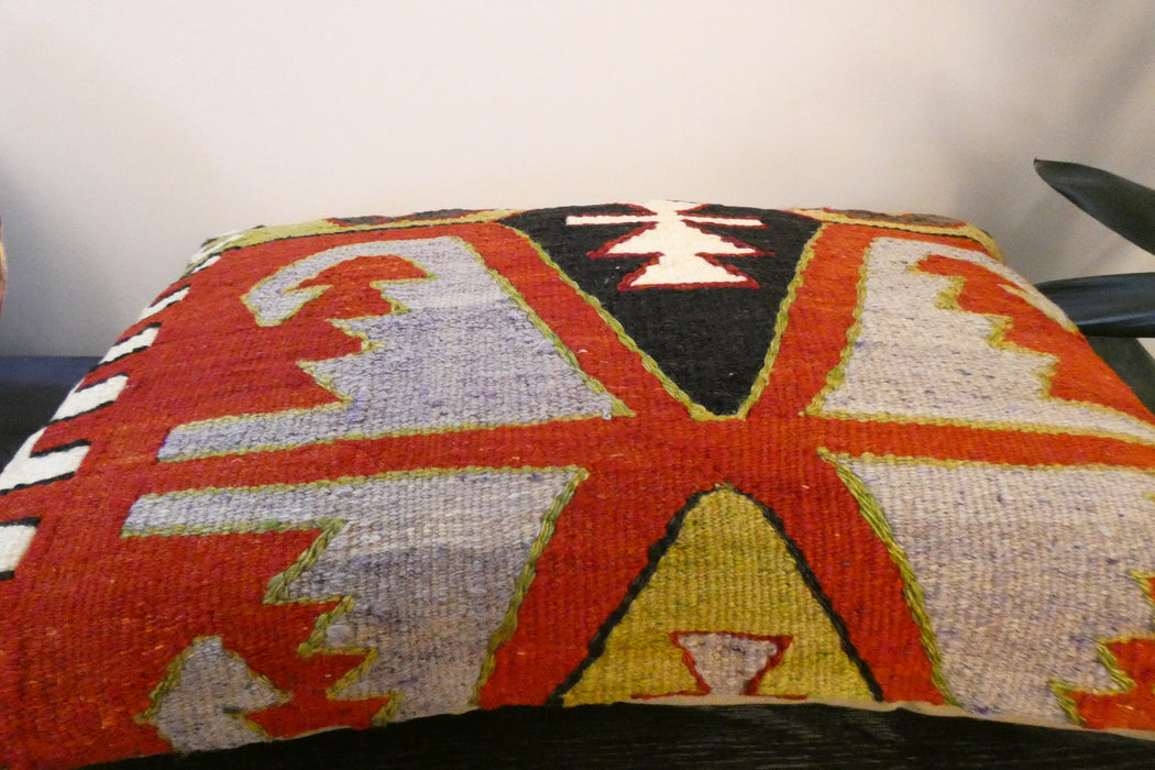 Handmade Anatolian Kilim Cushion Cover with Insert 40 x 60cm | Vintage Turkish Wool Lumbar Pillow | Organic Cotton Back - Rugs Direct New Zealand 