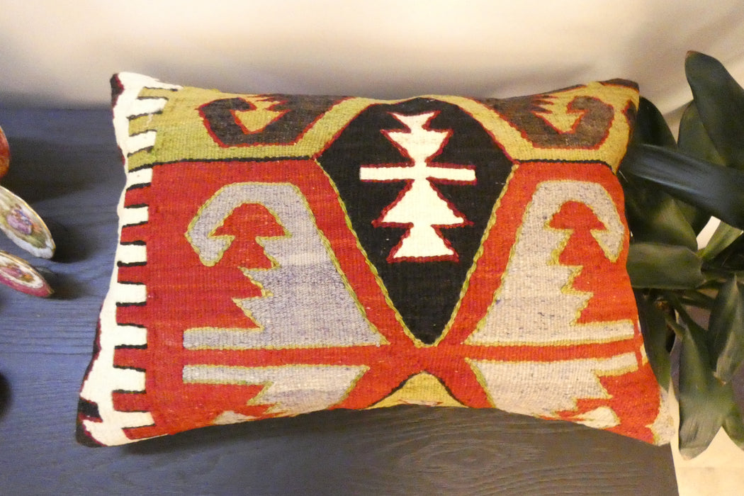 Handmade Anatolian Kilim Cushion Cover with Insert 40 x 60cm | Vintage Turkish Wool Lumbar Pillow | Organic Cotton Back - Rugs Direct New Zealand 