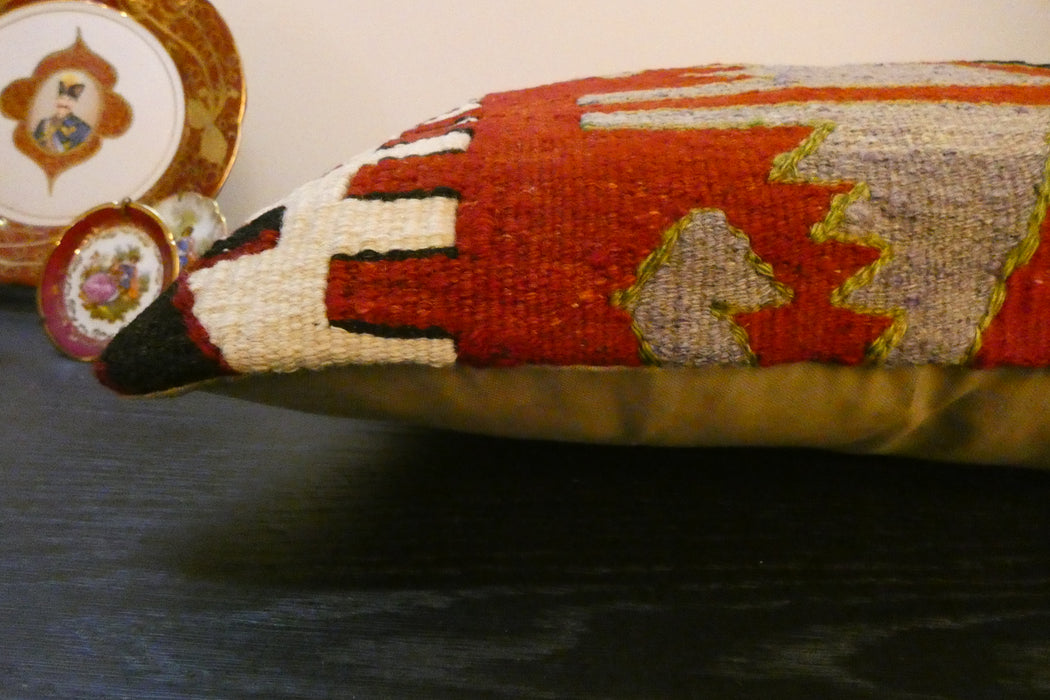 Handmade Anatolian Kilim Cushion Cover with Insert 40 x 60cm | Vintage Turkish Wool Lumbar Pillow | Organic Cotton Back - Rugs Direct New Zealand 