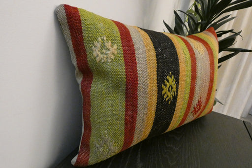 Handmade Anatolian Kilim Cushion Cover with Insert 40 x 60cm | Vintage Turkish Wool Lumbar Pillow | Organic Cotton Back - Rugs Direct New Zealand 