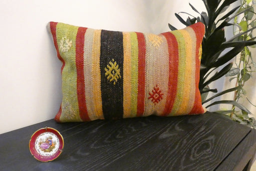 Handmade Anatolian Kilim Cushion Cover with Insert 40 x 60cm | Vintage Turkish Wool Lumbar Pillow | Organic Cotton Back - Rugs Direct New Zealand 